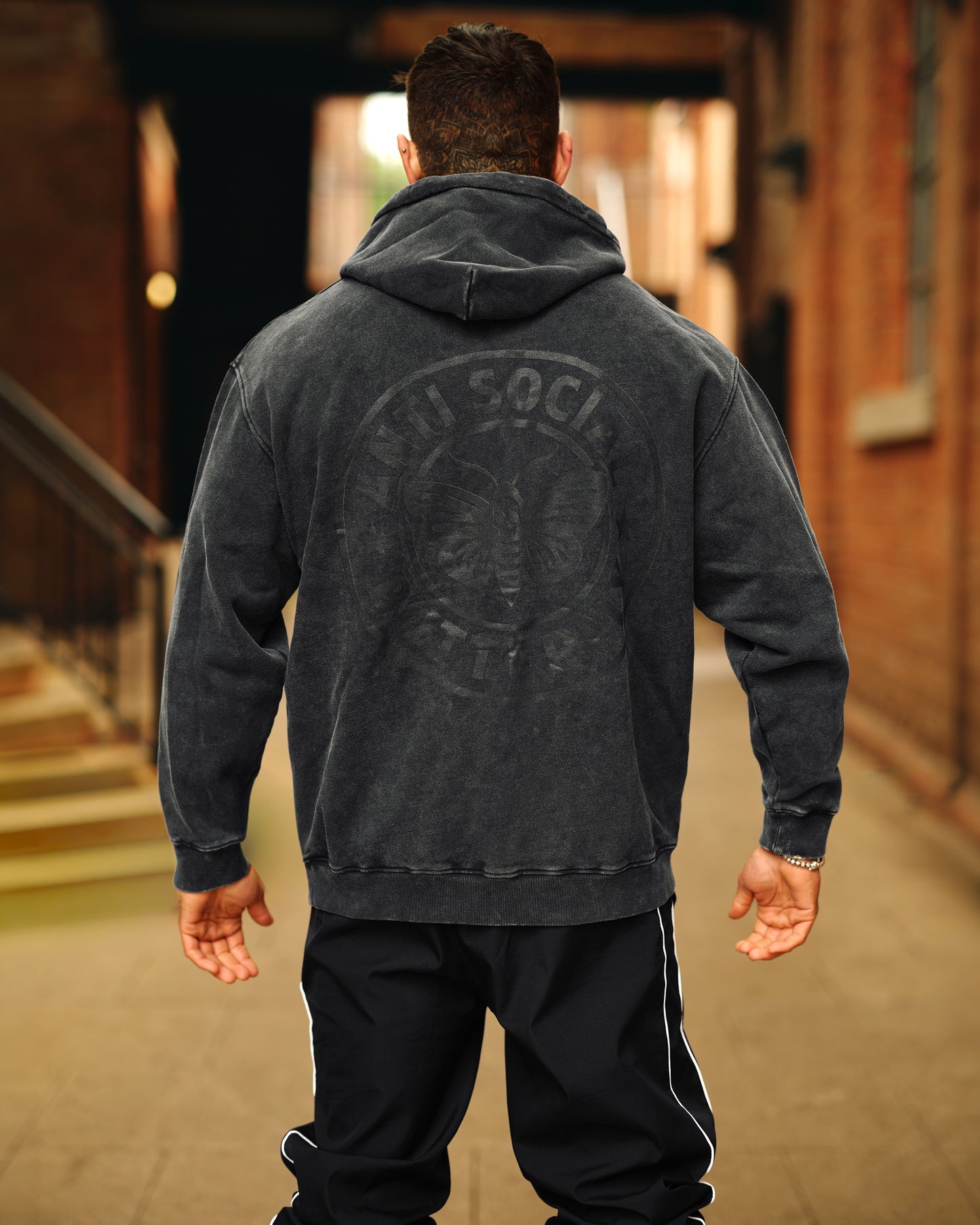 Anti Social Butterfly Snow Washed Loose Cotton Hoodie